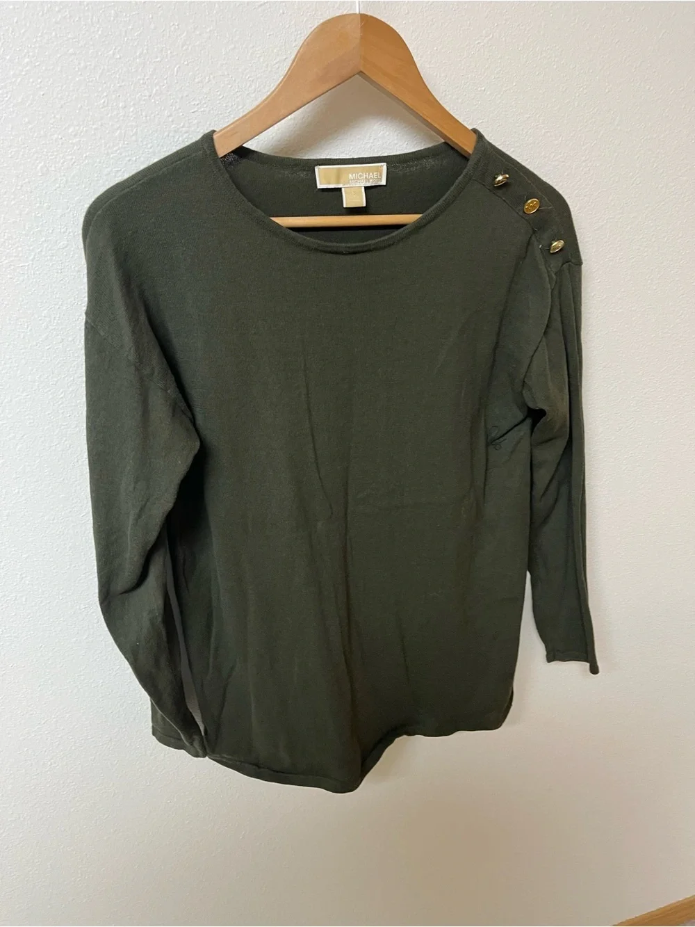 Michael Kors Olive Green Button-Shoulder Sweater women’s size S
